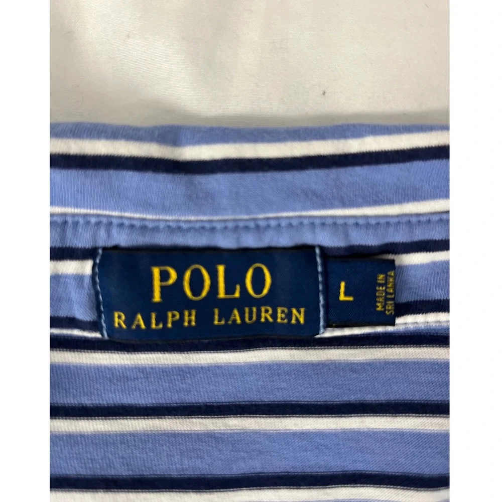 Polo Ralph Lauren Men's Large Preppy Blue Striped Polo Shirt Classic Fit‎